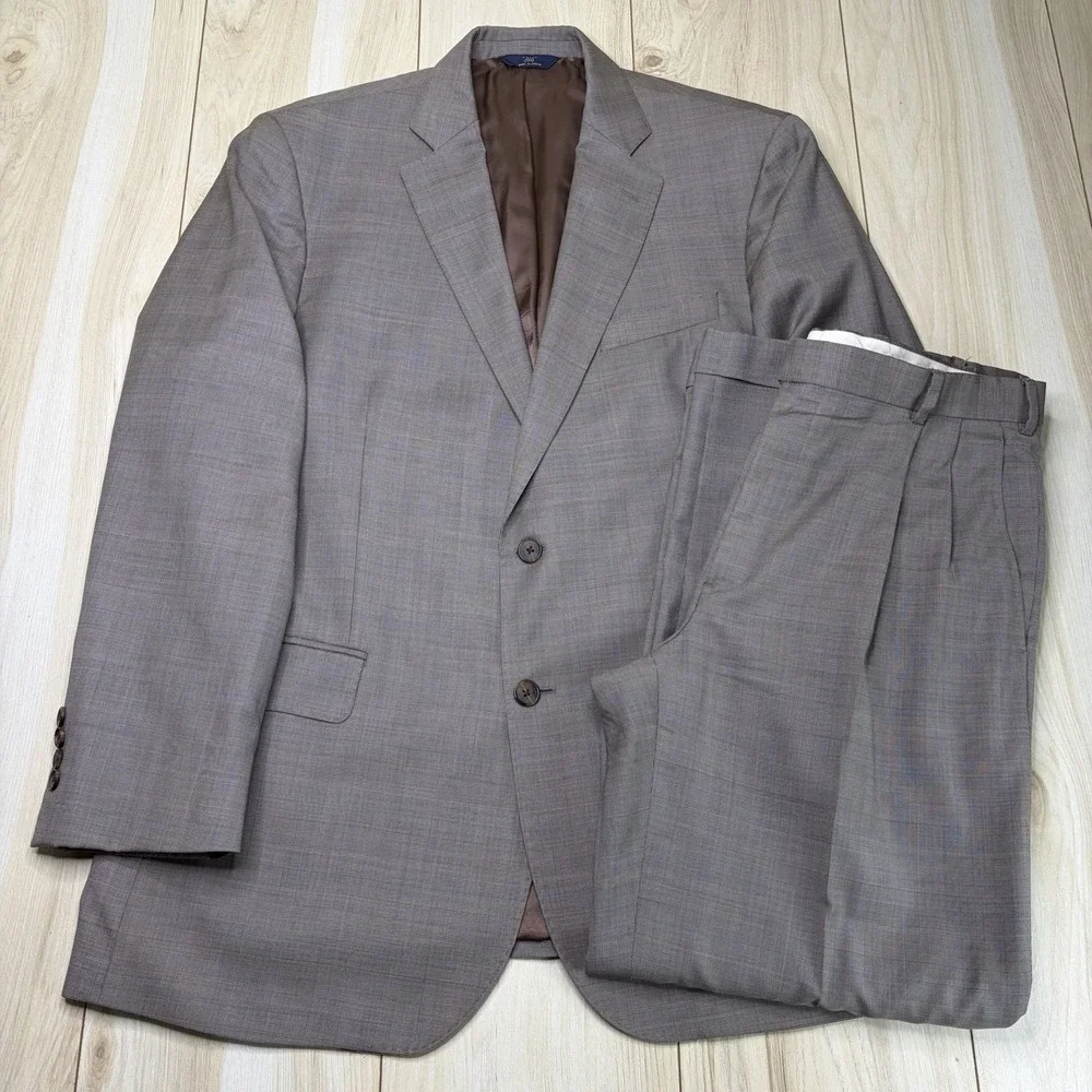 Brooks Brothers 346 Madison Fit Windowpane Glen Plaid Wool Suit Mens 45R 34x29